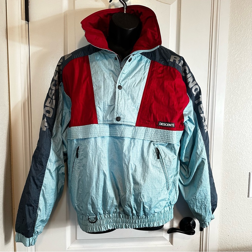 Vintage Descente Racing Team Mens Ski Snowboard  Jacket Spell Out Mens Blue lg